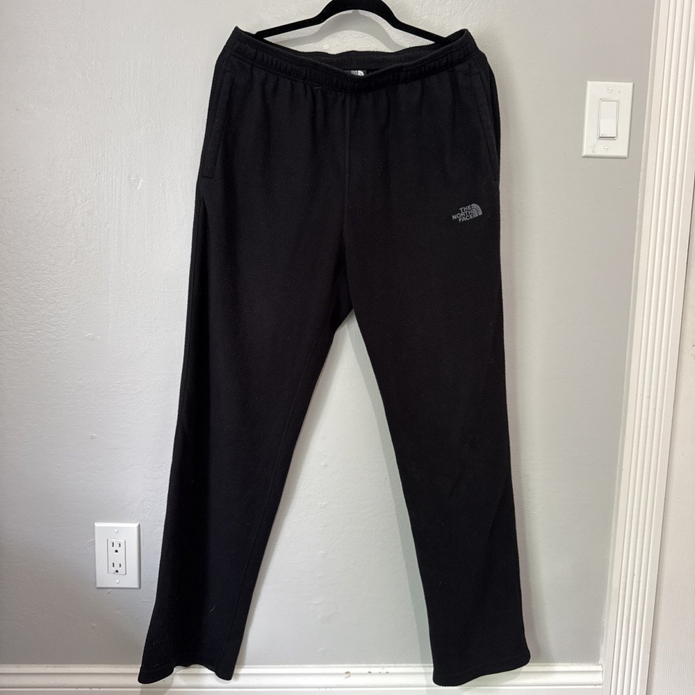The North Face Fleece Pants Mens Black Size L Regular Fit Drawstring Logo